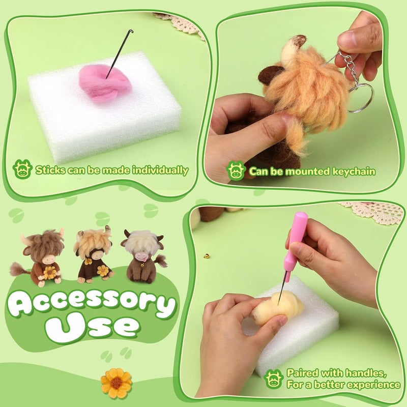 Yizzvb Needle Felting Kit, Highland Cow Needle Felt Beginner Kits with Instruction, Wool, Felting Needles, Felting Pad, Wool Felting Kit for Beginners Home Decoration - Image 5
